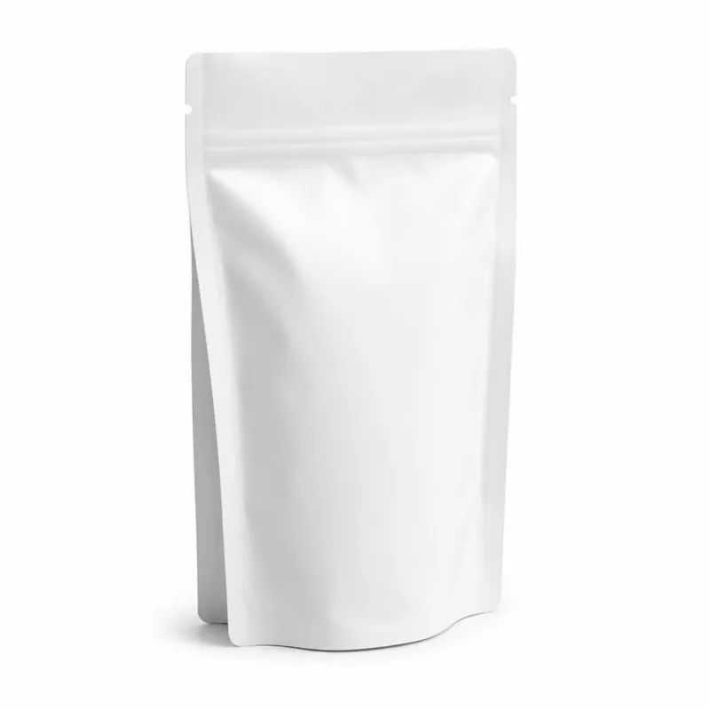 Blank matte white stand-up pouch with a bottom gusset